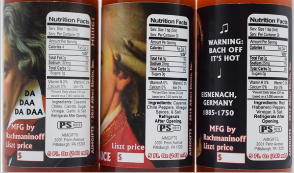 Composer Hot Sauce Assorted nutrition labels