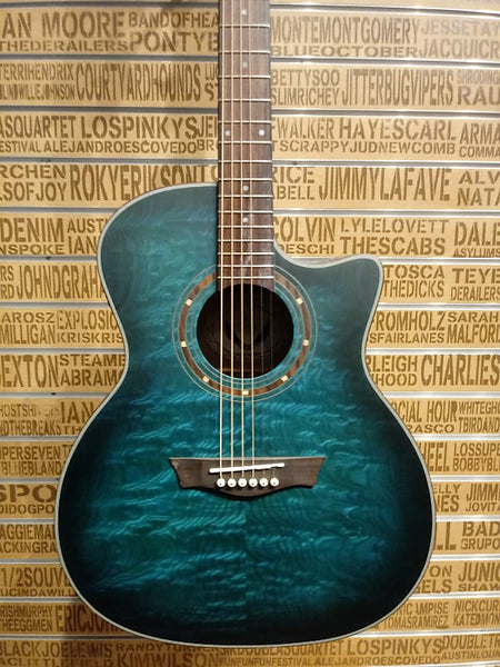 Ash blue satin guitar body close up