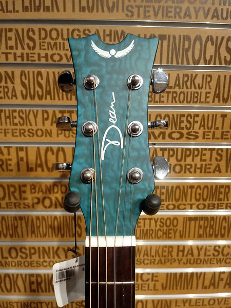 Ash blue satin guitar headstock