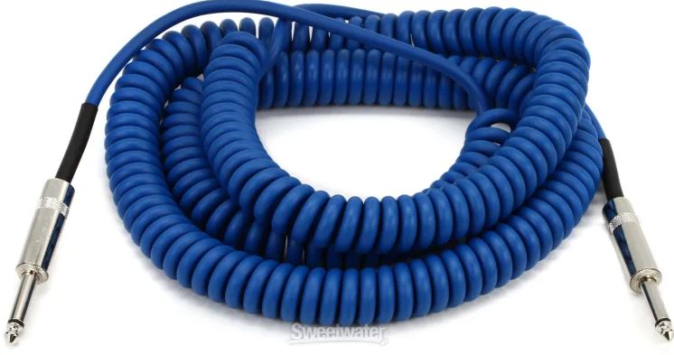 Coiled Straight to Straight Instrument Cable - 30 foot Blue