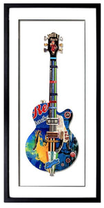 Framed Beatles Blue Guitar Collage 20''x 40'' blank background