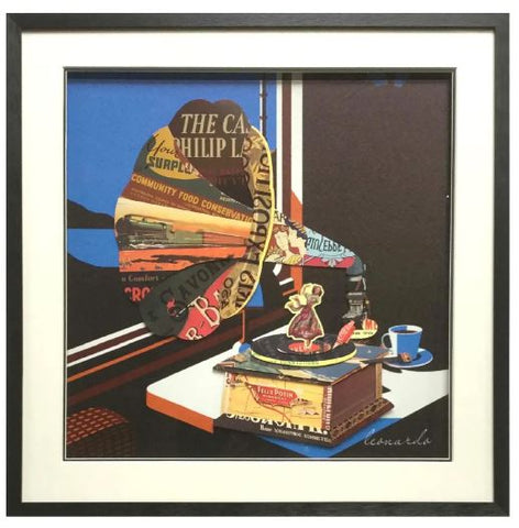 Framed Gramophone Collage 26''x36''