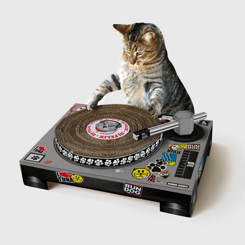 Cat Scratch DJ Turntable Toy with cat playing on it