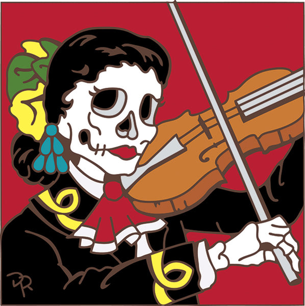 6x6 Tile Skeleton Mariachi Violinist