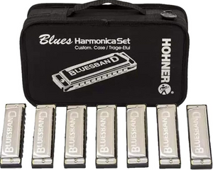 Hohner Bluesband Harmonica 7-Piece Set with Carrying Case, Chrome