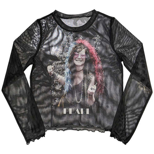 Janis Joplin Pearl Long Sleeve Mesh Women's Crop Top