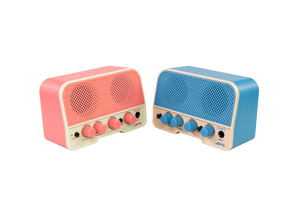 JOYO Mini Rechargeable Bluetooth 5W Guitar Amp blue and pink side views 