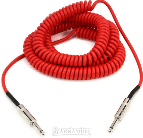 Coiled Straight to Straight Instrument Cable- 30 foot Red