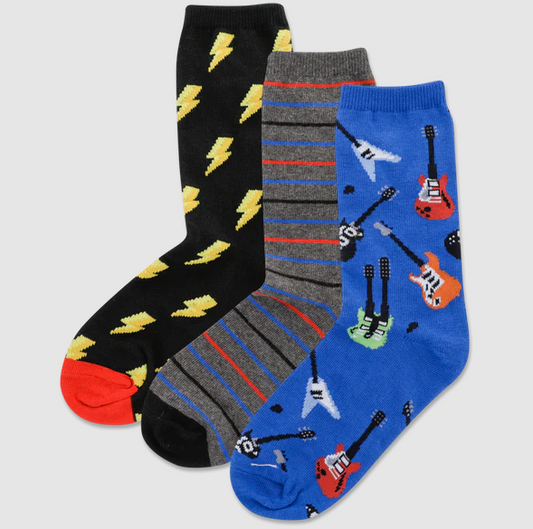 Kids Socks Guitar/Stripe/Bolt 3 Pack