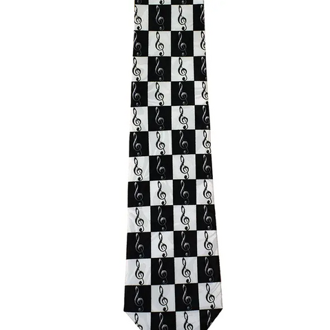 Black & White Checkered Treble Clefs TIe