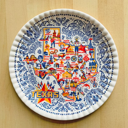 Texas Map "Paper" Melamine Plate Set 9 in (4 Pack)