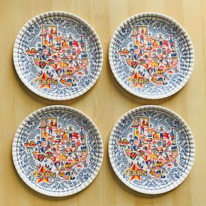 Texas Map "Paper" Melamine Plate Set 9 in (4 Pack)