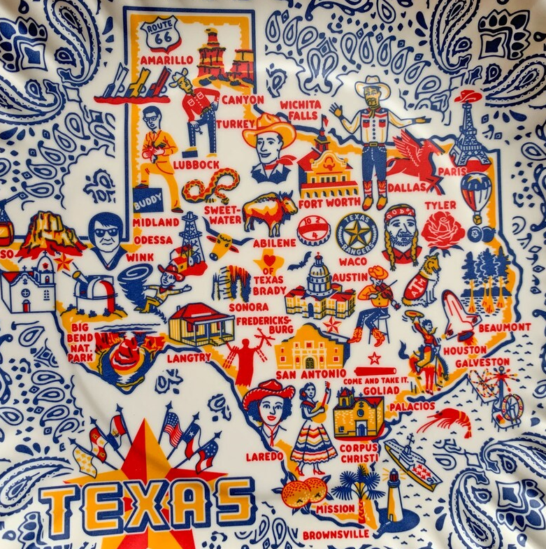 Texas Map "Paper" Melamine Plate Set 9 in (4 Pack)