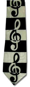Black & white striped treble clef neck tie 