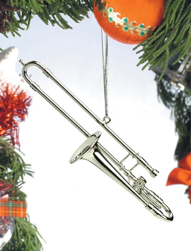 Trombone Ornament in Silver