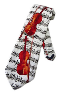 Violin on sheet music background neck tie 