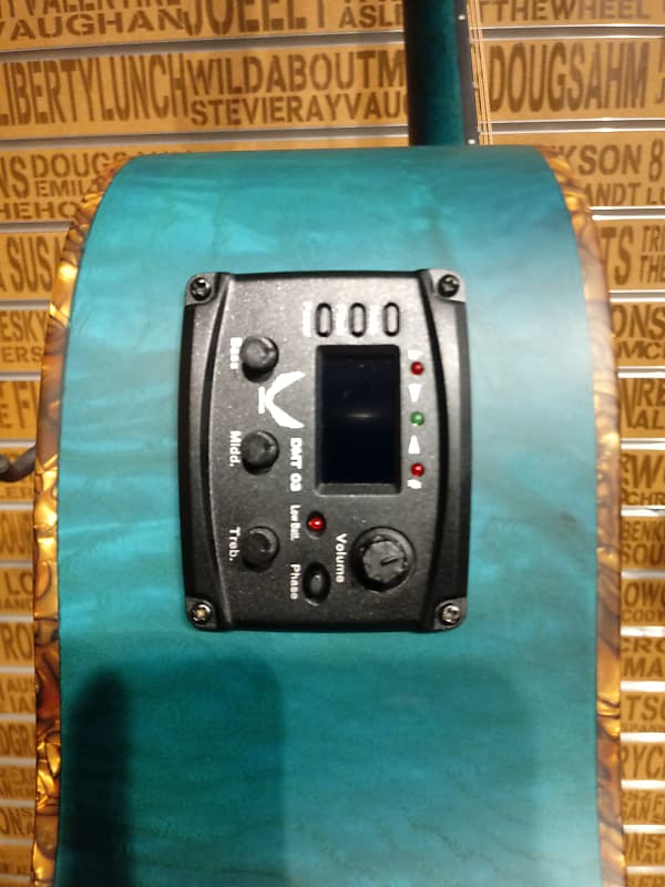 Ash blue satin guitar tuner close up