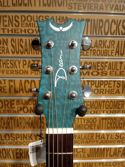 Ash blue satin guitar headstock